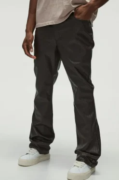 Clearance boohooMAN Slim Flared Woven PU Trousers chocolate