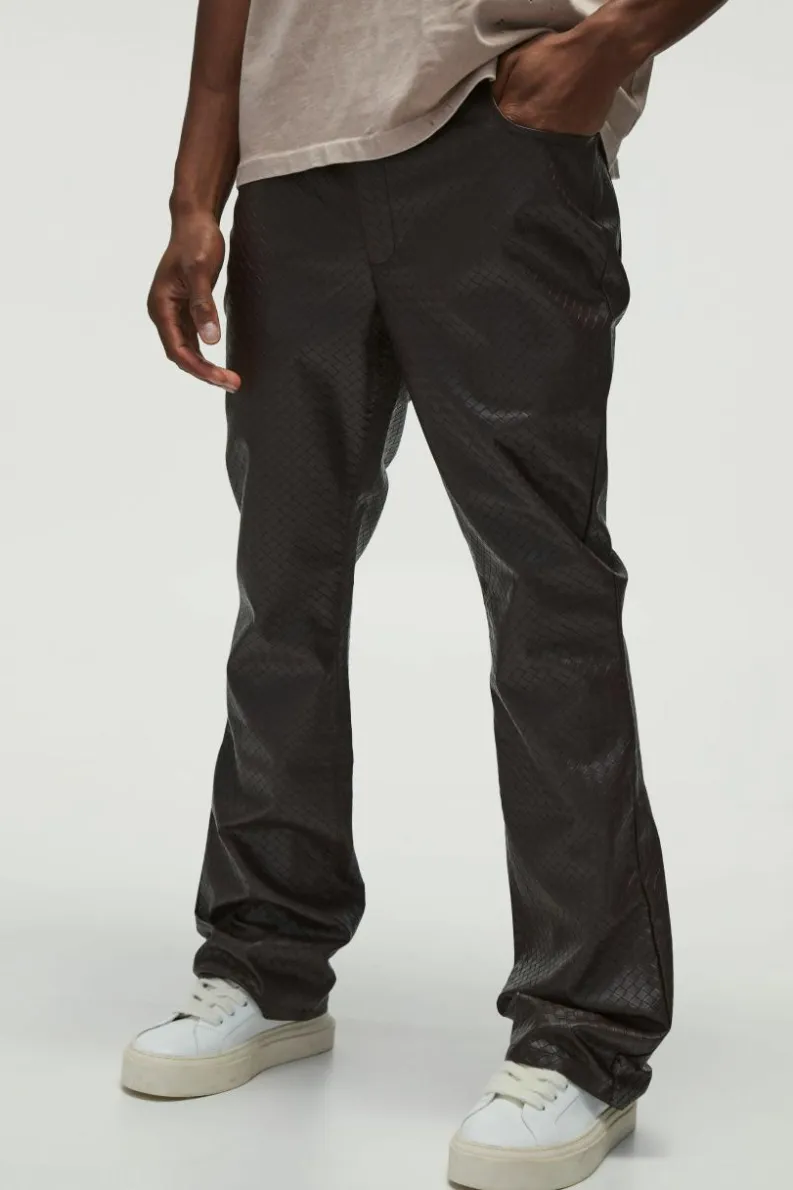 Clearance boohooMAN Slim Flared Woven PU Trousers chocolate