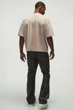 Clearance boohooMAN Slim Flared Woven PU Trousers chocolate