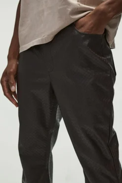 Clearance boohooMAN Slim Flared Woven PU Trousers chocolate