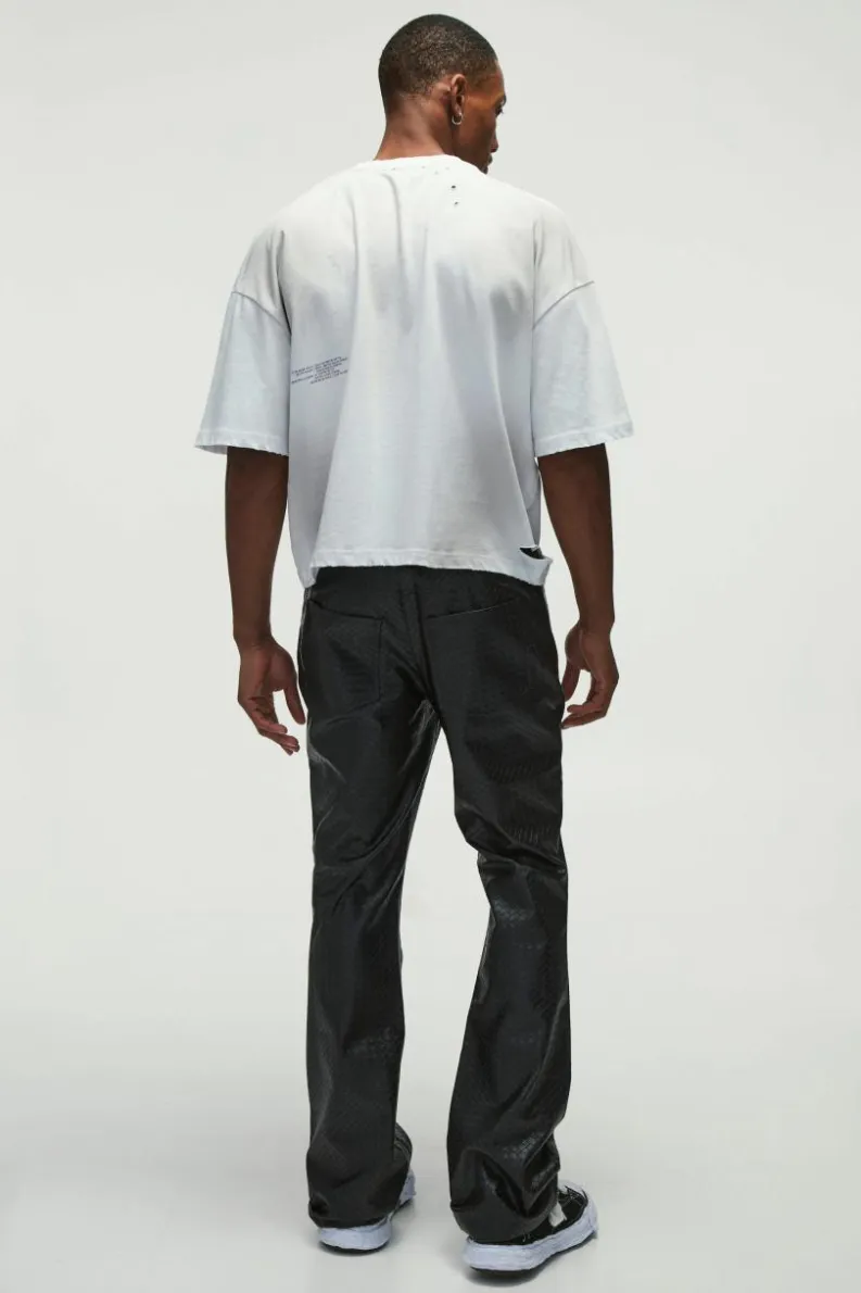 Online boohooMAN Slim Flared Woven PU Trousers black