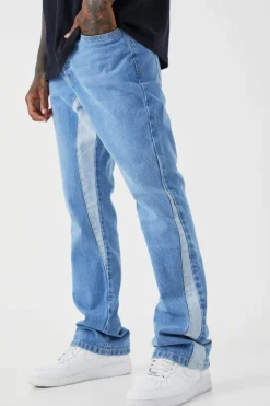 Discount boohooMAN Slim Flare Panel Jeans light blue