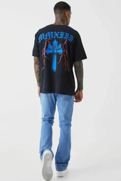 Discount boohooMAN Slim Flare Panel Jeans light blue