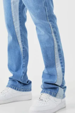 Discount boohooMAN Slim Flare Panel Jeans light blue