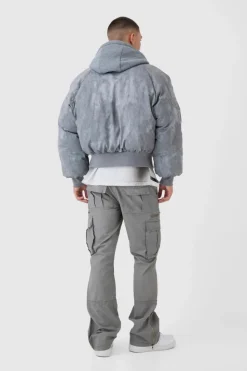 Online boohooMAN Slim Flare Zip Gusset Overdye Acid Wash Cargo Trousers slate