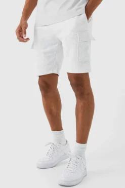 Outlet boohooMAN Slim Mid Cargo Jersey Short grey marl