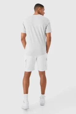 Outlet boohooMAN Slim Mid Cargo Jersey Short grey marl