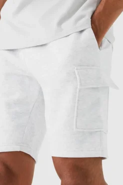 Outlet boohooMAN Slim Mid Cargo Jersey Short grey marl