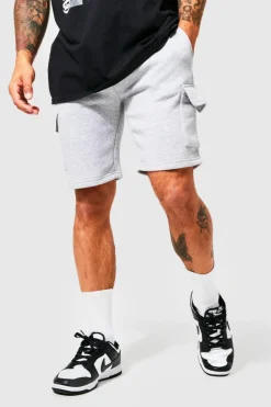 Hot boohooMAN Slim Mid Cargo Jersey Short grey marl
