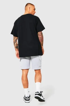 Hot boohooMAN Slim Mid Cargo Jersey Short grey marl