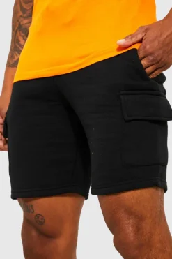 Hot boohooMAN Slim Mid Cargo Jersey Short black