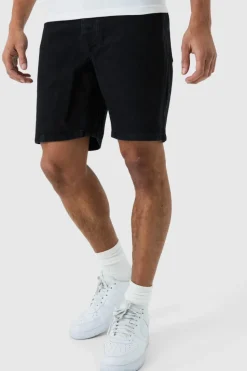 Best boohooMAN Slim Rigid Denim Shorts In Black true black