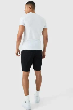 Best boohooMAN Slim Rigid Denim Shorts In Black true black