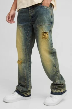 Flash Sale boohooMAN Slim Rigid Flare Carpenter Ripped Gusset Denim Jeans green