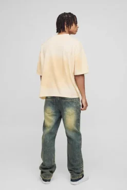Flash Sale boohooMAN Slim Rigid Flare Carpenter Ripped Gusset Denim Jeans green