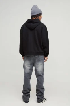 Store boohooMAN Slim Rigid Flare Carpenter Ripped Gusset Denim Jeans light grey