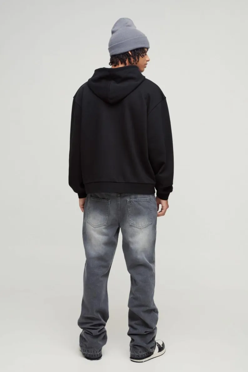 Store boohooMAN Slim Rigid Flare Carpenter Ripped Gusset Denim Jeans light grey
