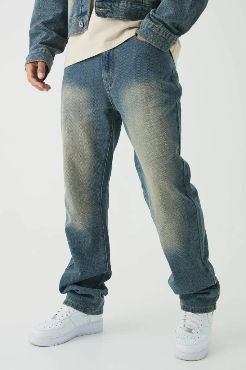 Cheap boohooMAN Slim Rigid Flare Herringbone Fabric Interest Jeans vintage blue