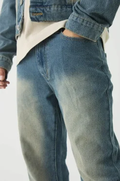 Cheap boohooMAN Slim Rigid Flare Herringbone Fabric Interest Jeans vintage blue