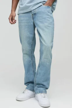 Shop boohooMAN Slim Rigid Flare Jean In antique blue