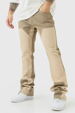 Store boohooMAN Slim Rigid Flare Overdye Carpenter Jeans stone