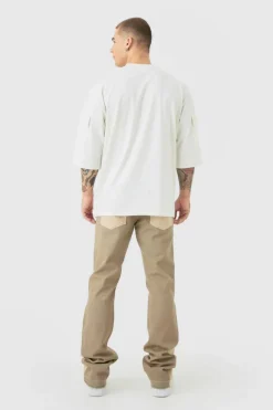 Store boohooMAN Slim Rigid Flare Overdye Carpenter Jeans stone