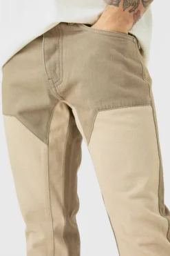 Store boohooMAN Slim Rigid Flare Overdye Carpenter Jeans stone