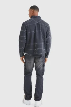 Cheap boohooMAN Slim Rigid Flare Overdyed Distressed Cargo Jeans black