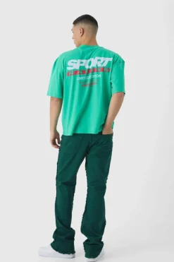 Fashion boohooMAN Slim Rigid Flare Stacked Frayed Edge Denim Jeans dark green