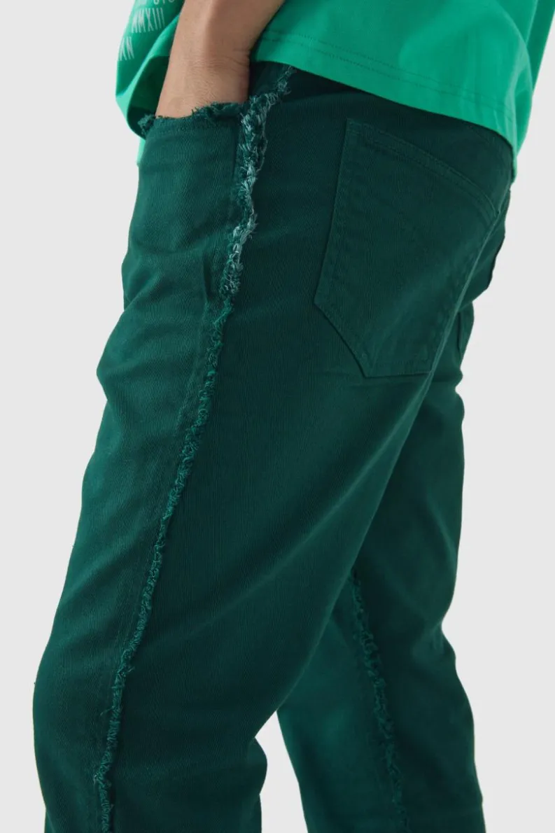 Fashion boohooMAN Slim Rigid Flare Stacked Frayed Edge Denim Jeans dark green