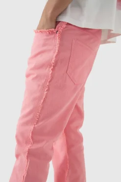 Best Sale boohooMAN Slim Rigid Flare Stacked Frayed Edge Denim Jeans pink
