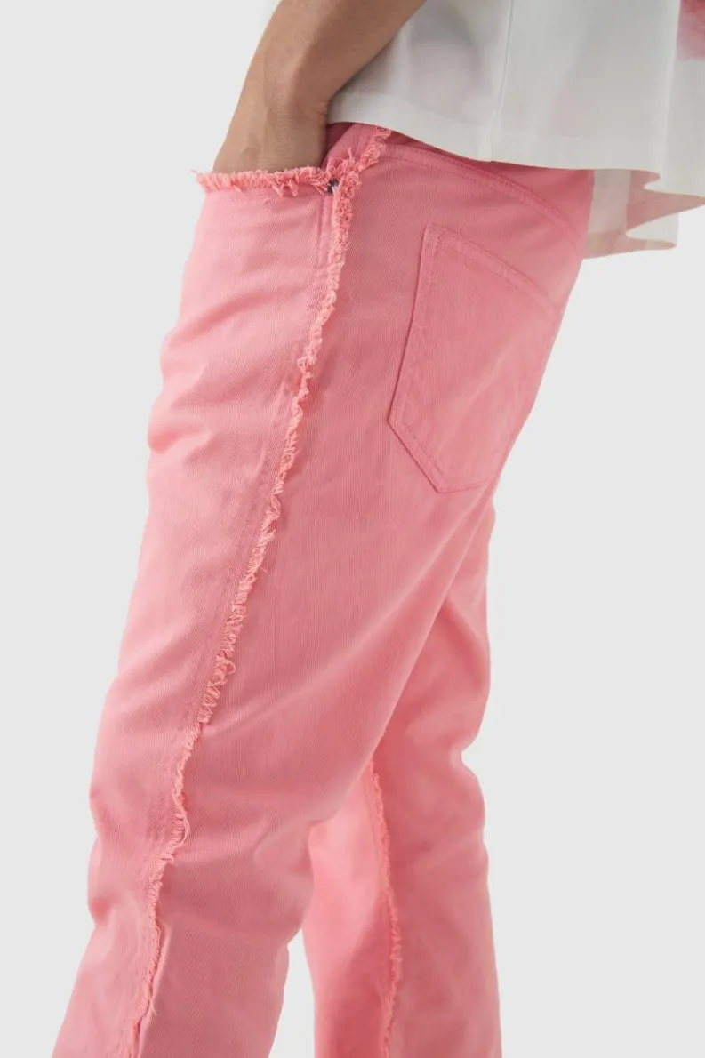 Best Sale boohooMAN Slim Rigid Flare Stacked Frayed Edge Denim Jeans pink