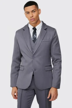 Store boohoo Slim Satin Suit charcoal