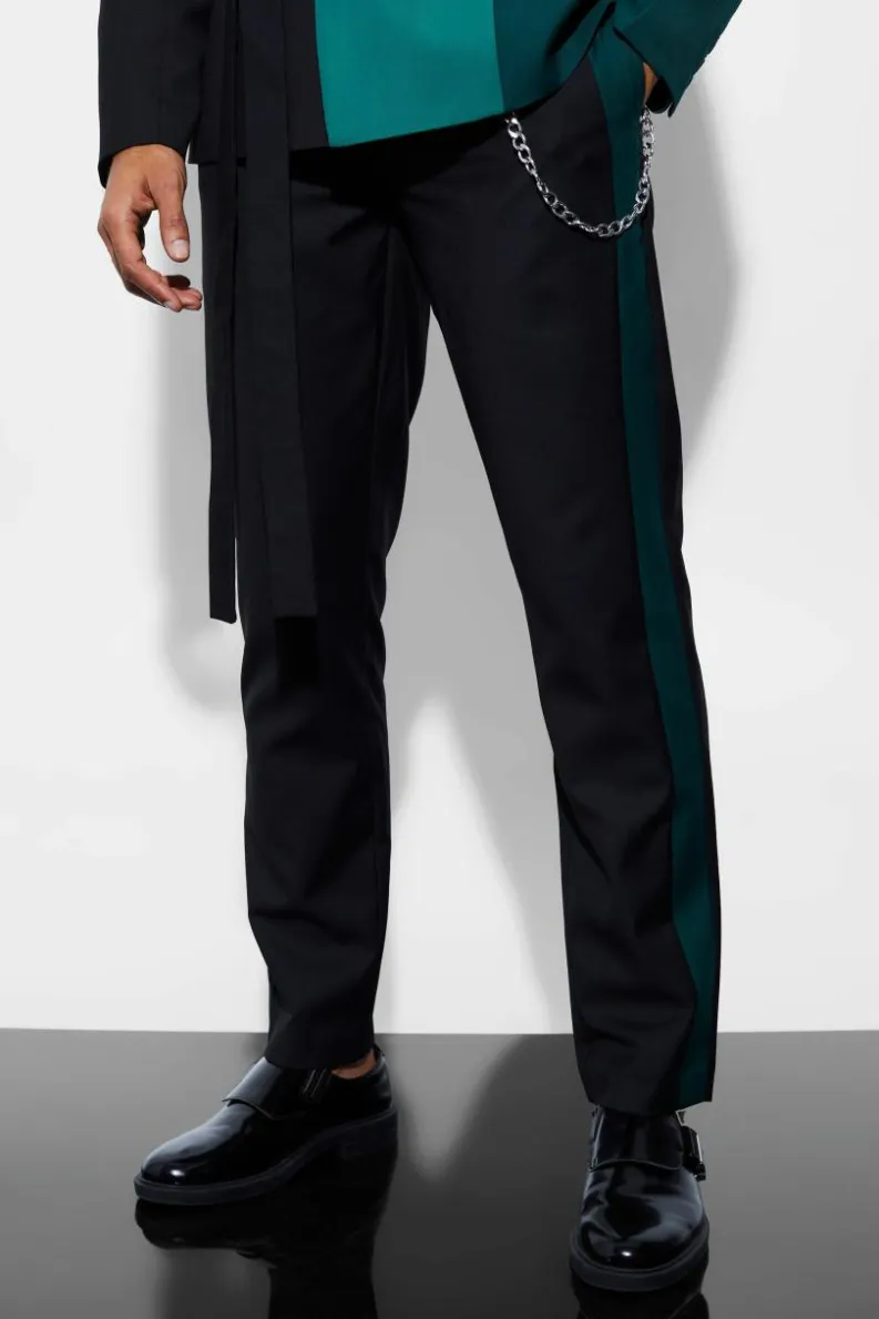 Outlet boohooMAN Slim Side Panel Suit Trousers green