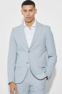 Hot boohooMAN Slim Single Breasted Checked Blazer light grey
