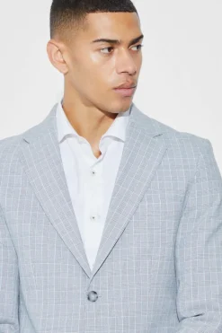Hot boohooMAN Slim Single Breasted Checked Blazer light grey