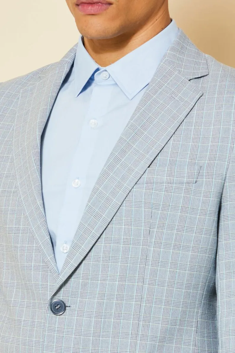 Hot boohooMAN Slim Single Breasted Checked Blazer light grey