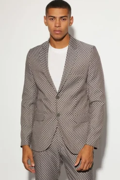 Store boohooMAN Slim Single Breasted Checkerboard Suit Jacket grey