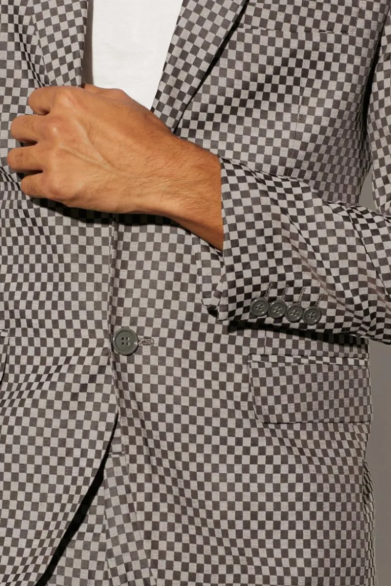 Store boohooMAN Slim Single Breasted Checkerboard Suit Jacket grey