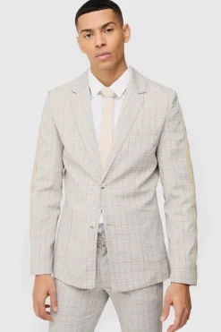 Best boohoo Slim Single Breasted Check Suit stone