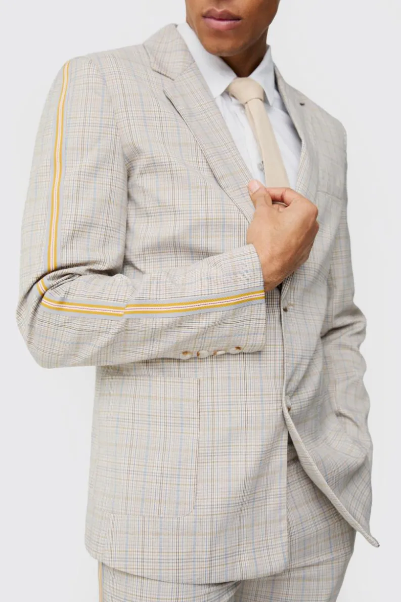 Best boohoo Slim Single Breasted Check Suit stone