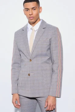 Online boohoo Slim Single Breasted Check Suit grey