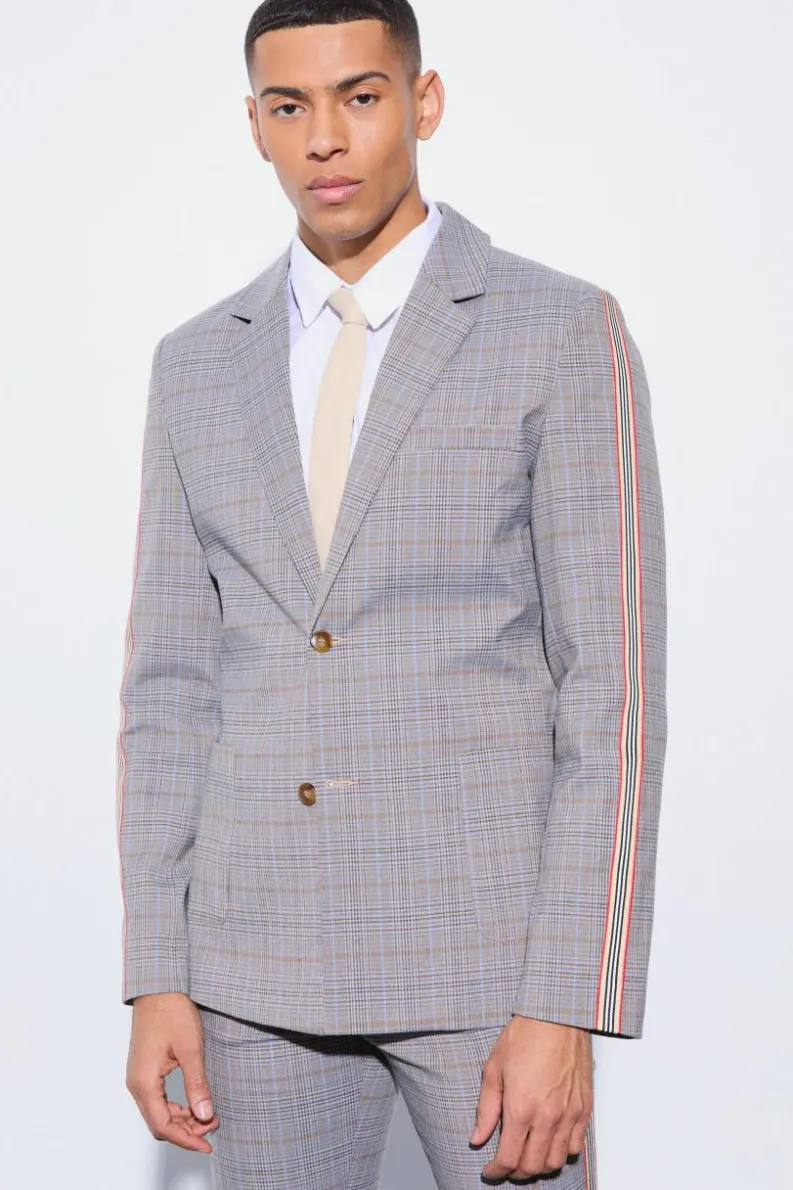 Online boohoo Slim Single Breasted Check Suit grey