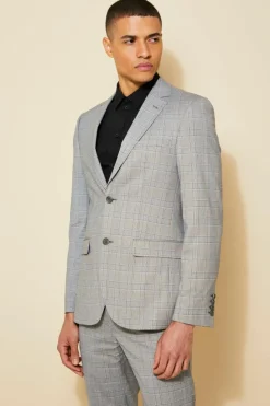 Hot boohooMAN Slim Single Breasted Check Suit Jacket grey