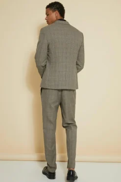 Cheap boohooMAN Slim Single Breasted Check Suit Jacket brown