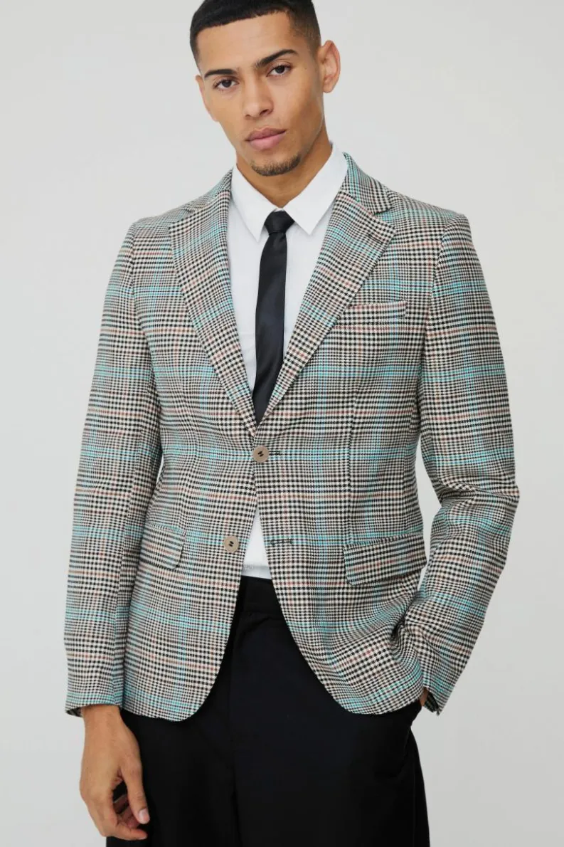 Best boohooMAN Slim Single Breasted Check Suit Jacket brown