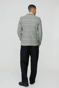 Best boohooMAN Slim Single Breasted Check Suit Jacket brown