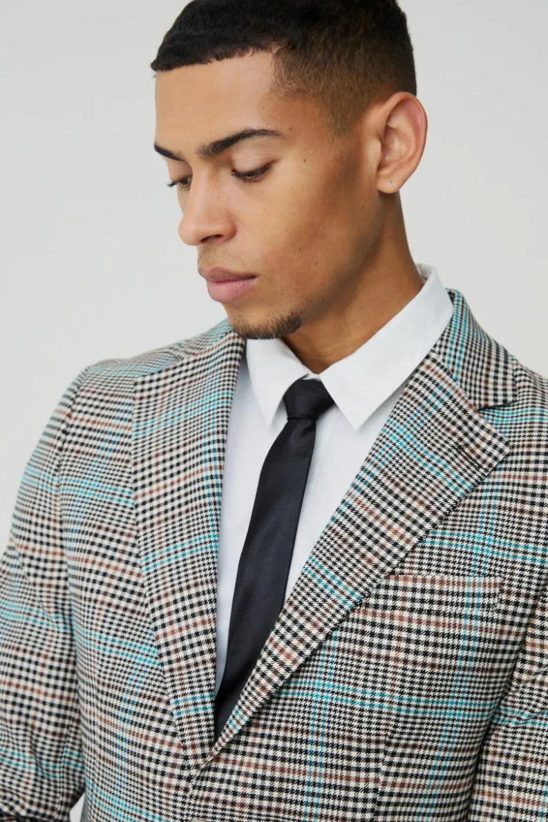 Best boohooMAN Slim Single Breasted Check Suit Jacket brown