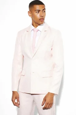 Store boohooMAN Slim Single Breasted Dogtooth Suit Jacket pale pink