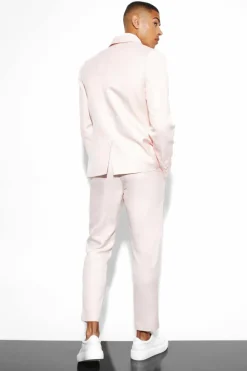 Store boohooMAN Slim Single Breasted Dogtooth Suit Jacket pale pink
